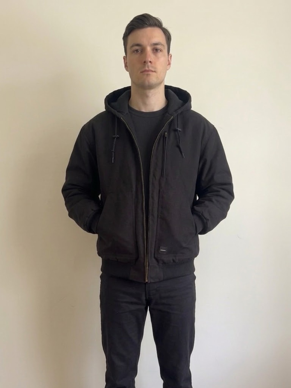 Walls Workwear Men’s Canvas Hooded Active Bomber Jacket – Black – Size L